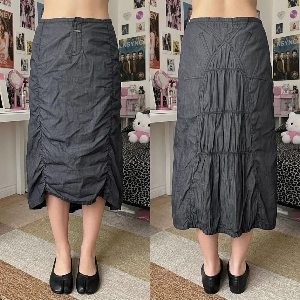 Le Jean De Marithe Francois Girbaud Ruched Midi Skirt Gorpcore Avant Garde Y2K